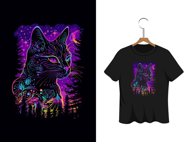 Vettore design di magliette per gatti vivaci e colorate