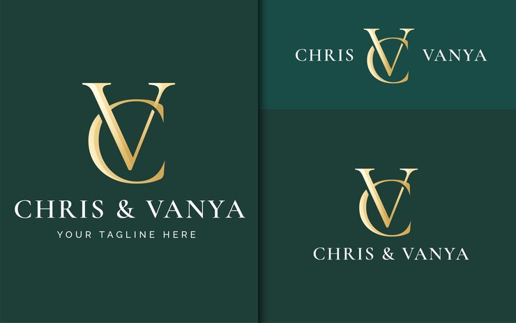 Vettore design elegante e lussuoso con logo serif monogramma lettera c e v
