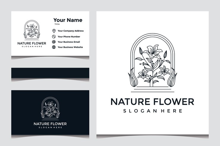 Design elegante logo fiore natura con design biglietto da visita