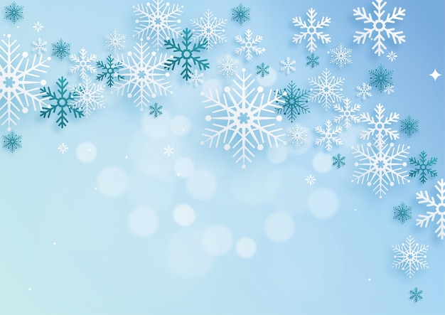 Design fiocchi di neve per l'inverno con fiocchi di neve in stile taglio carta su sfondo colorato