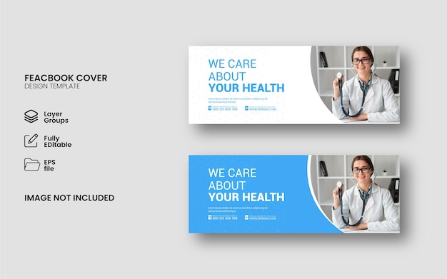Design fotografico per copertina Facebook di assistenza sanitaria medica con modello di colore sfumato
