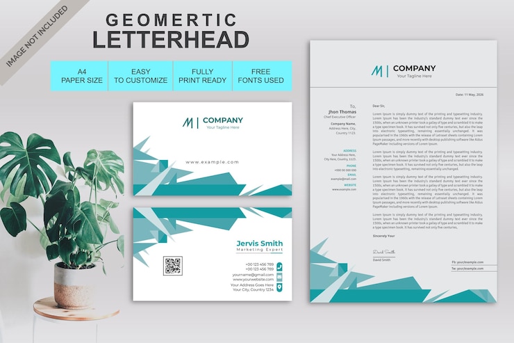 Vettore design geometrico di carta intestata e biglietto da visita