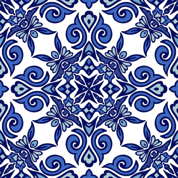 Design in ceramica piastrella azulejo blu e bianco in stile geometrico