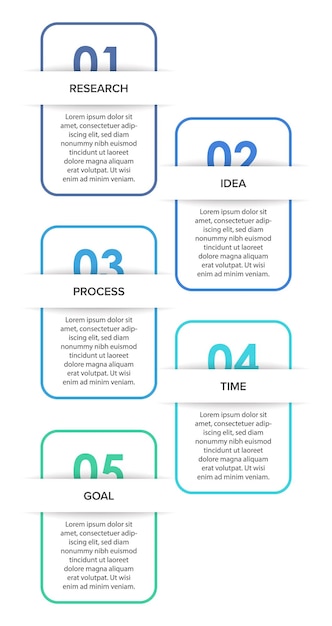 Design infografico verticale con icone e 5 opzioni o passaggi
