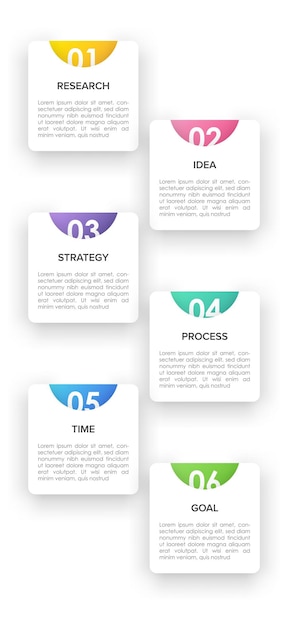 Design infografico verticale con icone e 6 opzioni o passaggi. Concetto di affari di infografica.