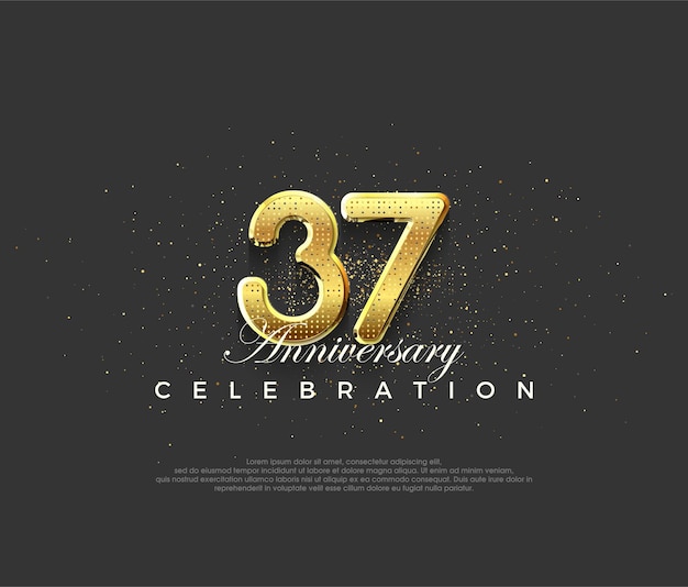Design lussuoso con numeri dorati lucidi design premium per le celebrazioni del 37° anniversario sfondo vettoriale premium per saluti e celebrazioni