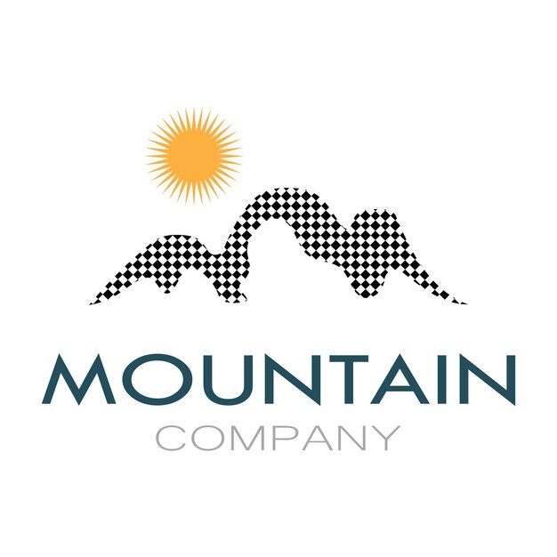 Design minimalista del logo della montagna e del sole in colori piatti ricchi di concetti moderni illustrazione vettoriale