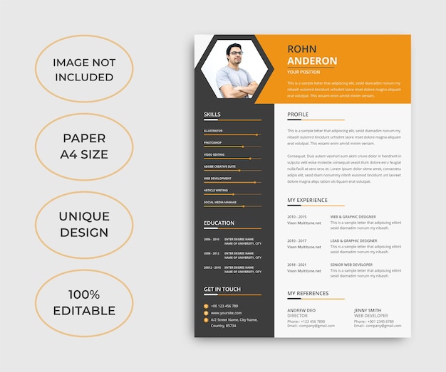 Design minimalista del modello di cv
