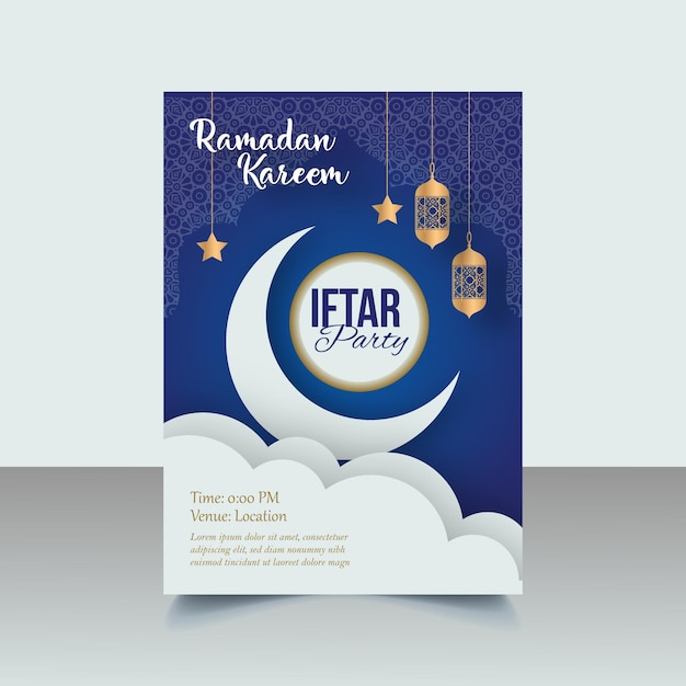Design moderno del modello di poster o volantino per invito a una festa Ramadan Iftar
