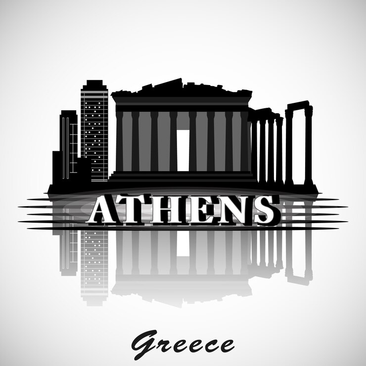 Vettore design moderno dell'orizzonte della città di atene. grecia