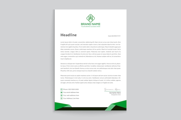 Design moderno della carta intestata aziendale di colore verde