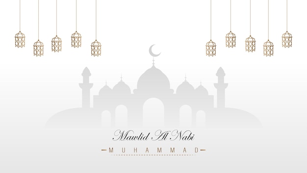 Design moderno e minimalista del modello di banner per poster per la celebrazione del mawlid del profeta