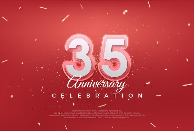 Design moderno per la celebrazione del 35° anniversario con colore dorato su sfondo rosso Vettore premium per il saluto di celebrazione del banner poster