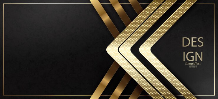 Vettore design nero strutturato astratto con una freccia d'oro con strisce