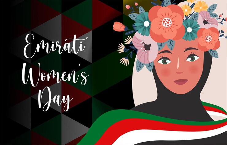 Vettore design per la festa della donna degli emirati con illustrazione vettoriale femminile con hijab. modello per la festa della donna degli emirati