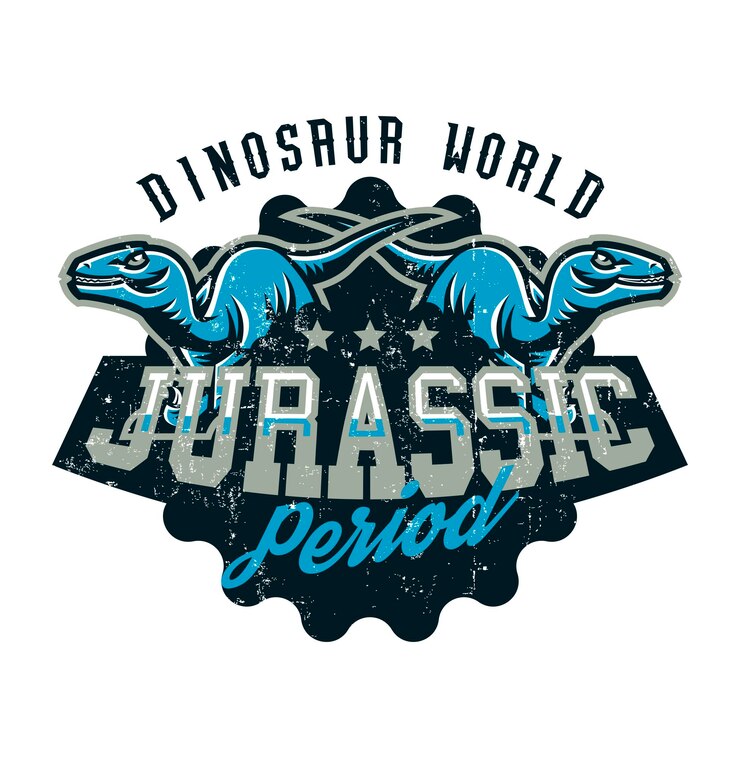 Design per la stampa su una maglietta dinosauri aggressivi pronti ad attaccare periodo giurassico predatore dell'antichità sport stile vettoriale illustrazione effetto grunge