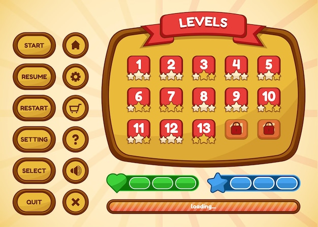 Design per Set completo di pop-up, icone, finestre ed elementi per la creazione di videogiochi RPG medievali