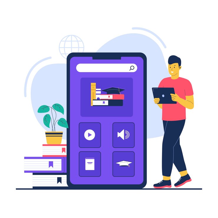 Vettore design piatto dell'app mobile per l'istruzione e l'elearning