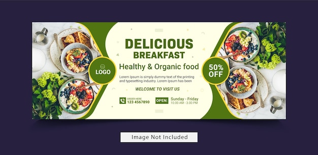 Design piatto della copertina di facebook del menu alimentare e banner web