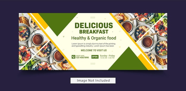 Design piatto della copertina di facebook del menu del cibo e del modello di banner web