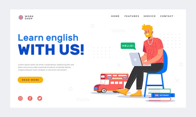Design piatto della pagina di destinazione della scuola inglese