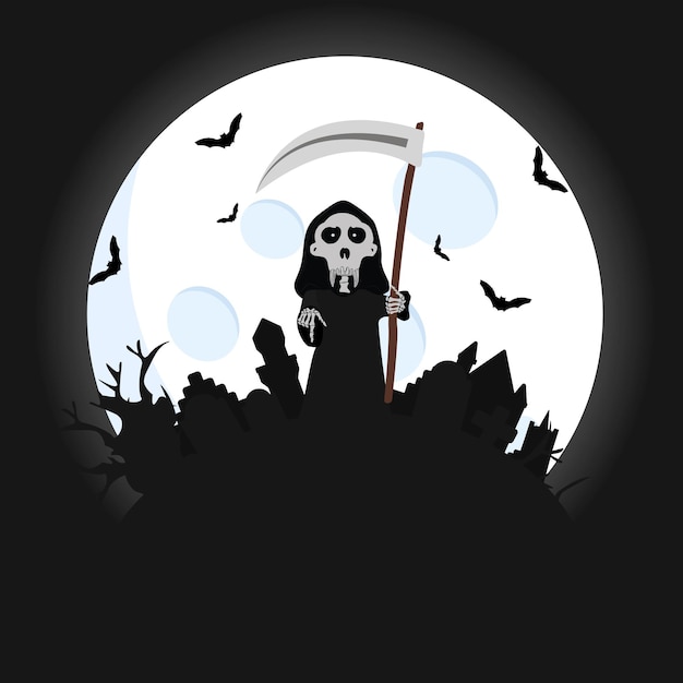 Design piatto di sfondo di Halloween. Personaggio di morte ossea.