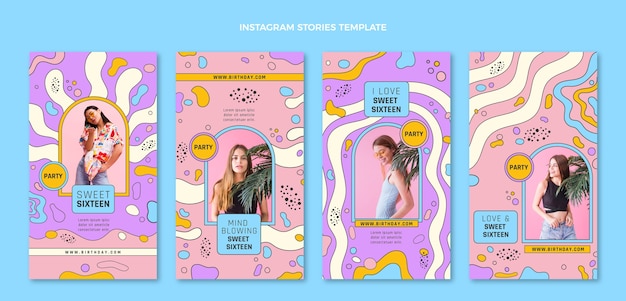 Design piatto disegnato a mano dolci 16 storie di instagram