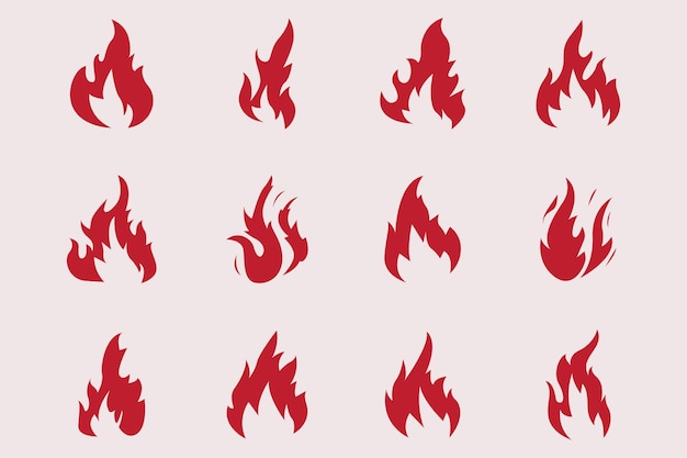 Design piatto logo fuoco set elemento fiamma raccolta semplice silhouette illustrazione modello di icona fuoco