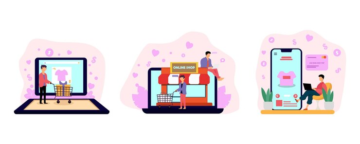 Vettore design piatto per lo shopping online