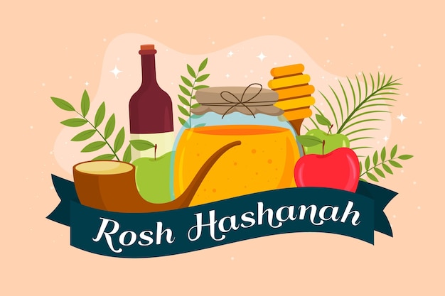 Design piatto rosh hashanah arrangiamento di vino e frutta