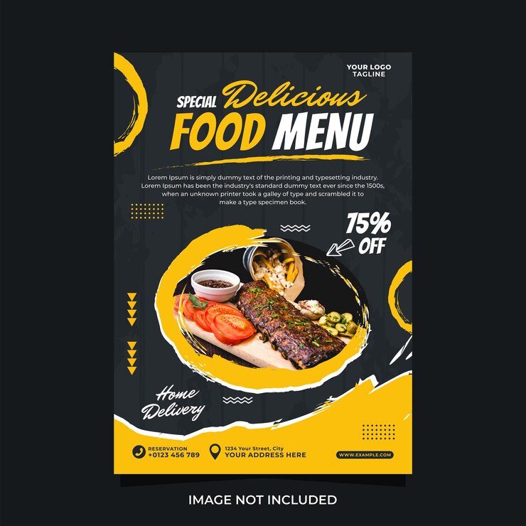 Vettore design speciale del modello di volantino del menu di cibo delizioso