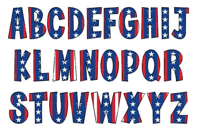 Design tipografico di arte creativa di colore delle lettere della bandiera americana fatte a mano
