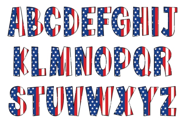 Design tipografico di arte creativa di colore delle lettere della bandiera americana fatte a mano