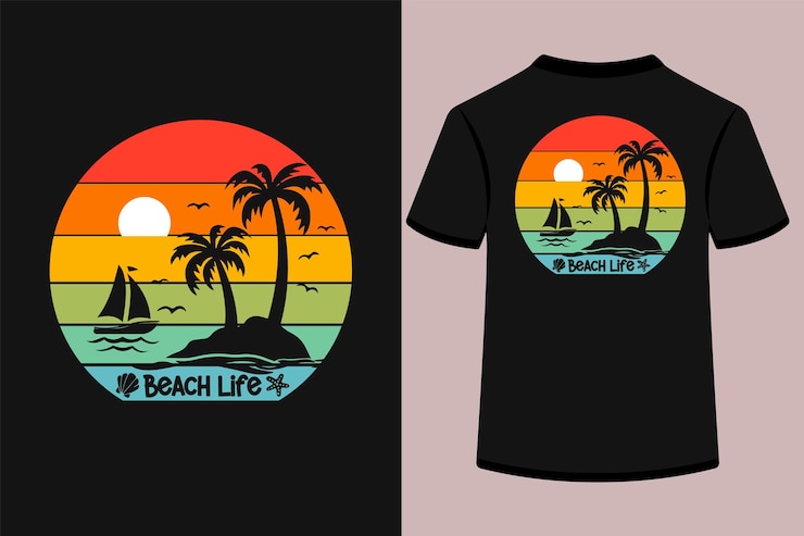 Design tshirt modificabile e stampabile per la vita da spiaggia.