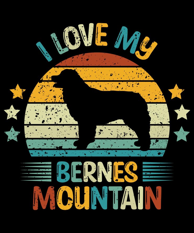 Vettore design tshirt vintage e retrò con silhouette di montagna bernese