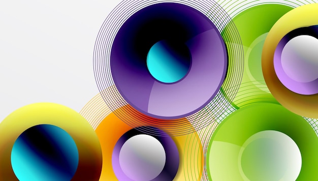 Design vettoriale elegante con cerchi sovrapposti in colori vivaci e gradienti lisci dinamici