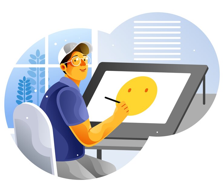 Vettore designer che disegna sulla tavoletta grafica