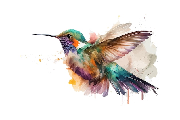 Desing dell'illustrazione di vettore dell'acquerello del colibrì