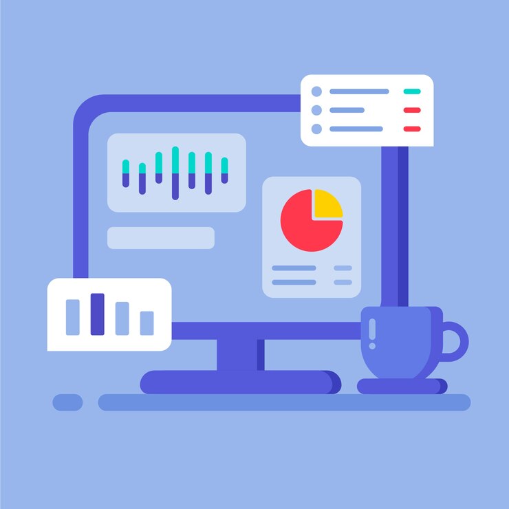 Desktop del computer con analisi dei dati e reportistica