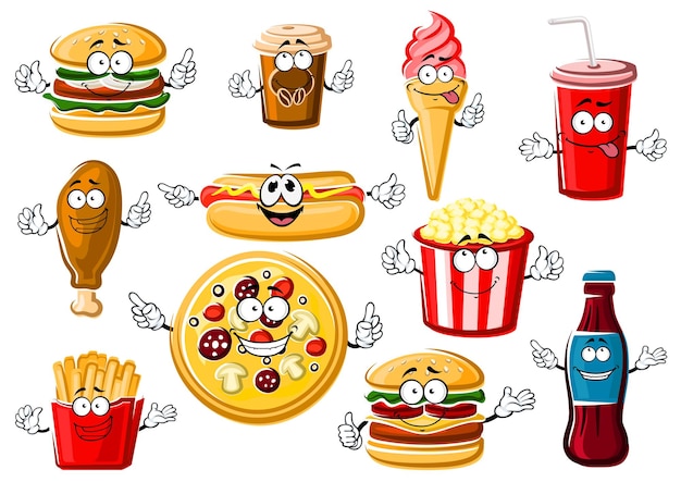 Dessert e bevande del fast food del fumetto