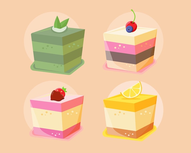 Dessert francese Petit fours Cheesecake pezzo di delizioso dessert Vector