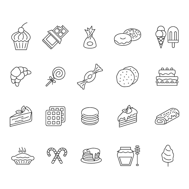Desserts Sweets Sign Black Thin Line Icon Set Vector