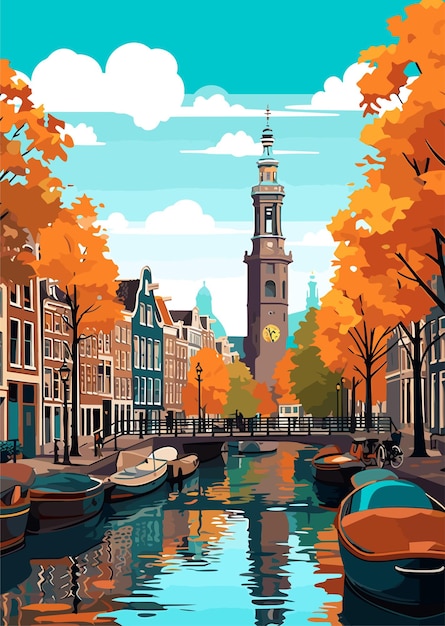 Destinazione di viaggio nel concetto di vacanze di stampa vintage Amsterdam Paesi Bassi