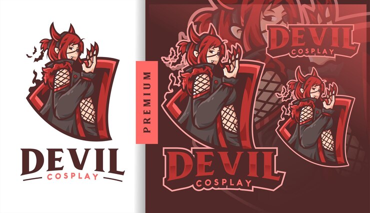 Vettore devil cosplay vampire girl gaming mascot logo