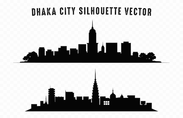 Dhaka City Skyline Silhouettes Vector Edifici della città silhouette nera isolata su sfondo bianco