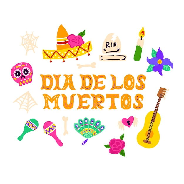 Dia Los Muertos Cartolina scritta a mano Illustrazione vettoriale dell'elemento di design della cartolina d'auguri