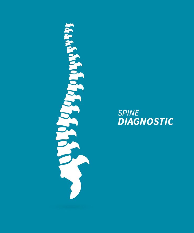 Diagnostica della colonna vertebrale. Concetto medico diagnostico della colonna vertebrale. illustrazione di sagoma isolata colonna vertebrale umana