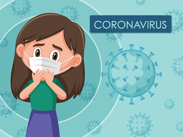 Diagramma del coronavirus con maschera da portare della ragazza