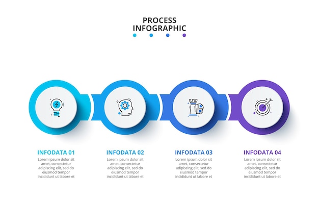 Diagramma di processo con 4 passaggi, opzioni, parti o processi. Concept creativo per infografica.