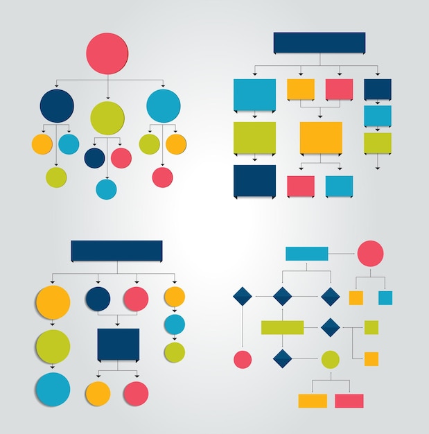 Diagrammi di flusso Set di 6 diagrammi di schemi di diagrammi di flusso Elementi infografici modificabili a colori